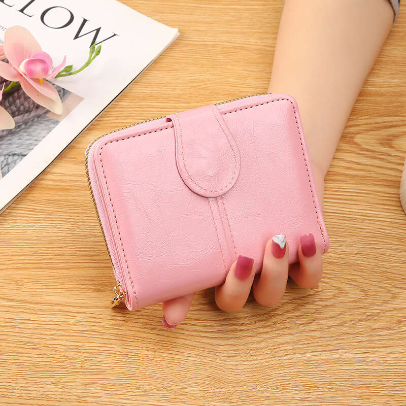 2023 New Women's Short Card Holder Student Cute Fresh Zipper Handheld Soft Leather Wallet 80% off Coin Purse