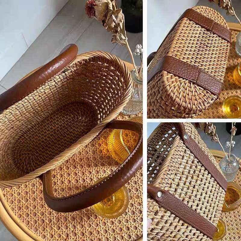 Rattan Knitted Hand-Woven Starry Sky Handbag 2024 Summer Seaside Holiday Travel Crossbody Bags For Women