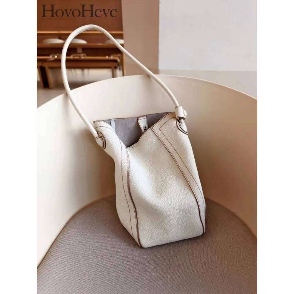 Women Casual Genuine Leather High Street Single Shoulder Underarm Bags Handbag Tote Soft Cowskin Fashion Ladies Bucket Bag