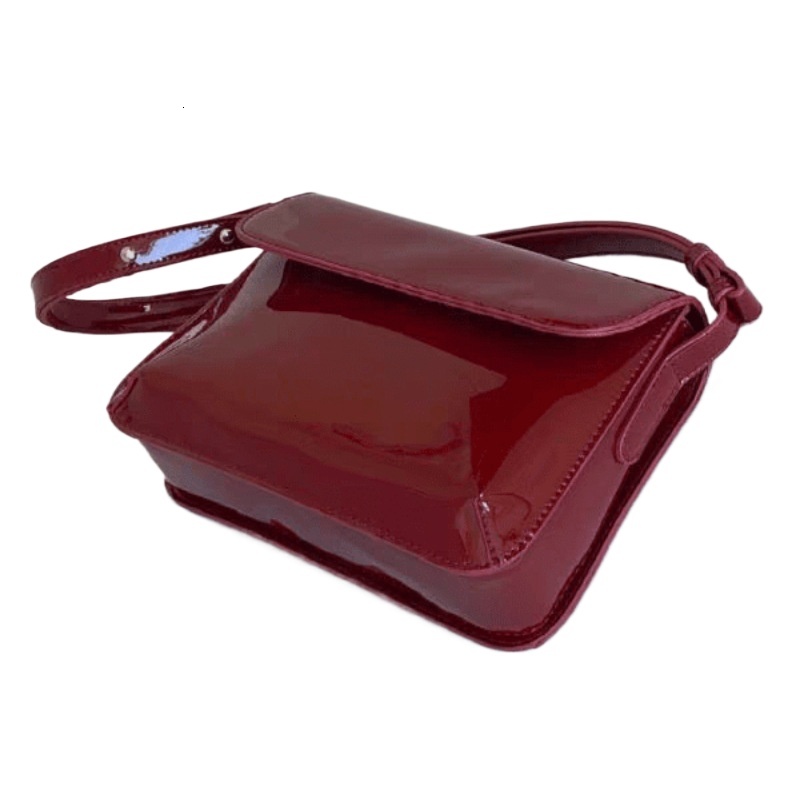 designer 2025 New Retro Red Patent PU Women's Bag Hong Kong Style Fashion Versatile Shoulder Underarm Small Square Bag for Women
