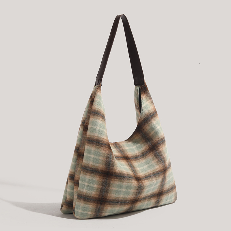 designer High-end Large Capacity Bag for Women 2025 New Autumn Winter Fashion Wool Plaid Shoulder Bag Commuter Tote Bag for Women
