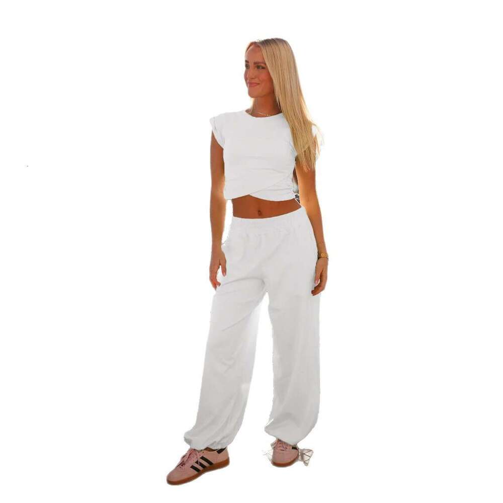 Sports White Casual Long Versatile Hot Girl Low Waist Jogger Pants Fashion Loose American Style Two-Piece Set