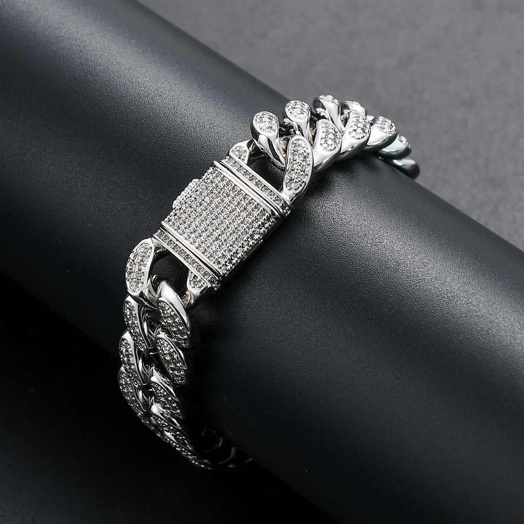 Bracelet 15mm Cuban Bracelet mens exaggerated Bracelet flip buckle hiphop Bracelet moissanite