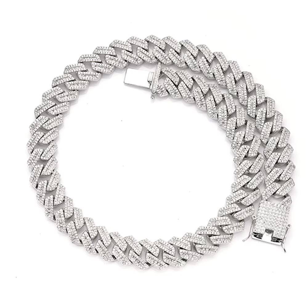 Fashionable hip-hop jewelry trendy pure sier rhodium Cuban chain men's cutting necklace