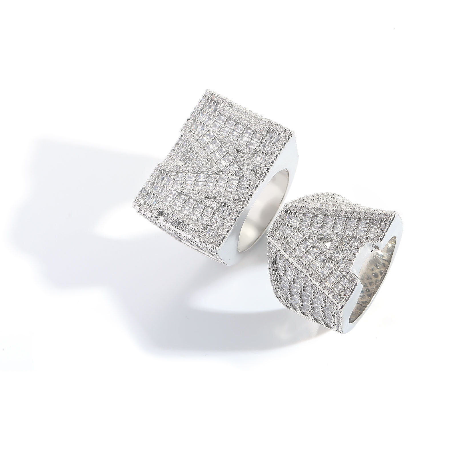Hip Hop English Letter Mens Square Ring High-end Copper Inlaid Moissanite Hip Hop Ring Jewelry moissanite