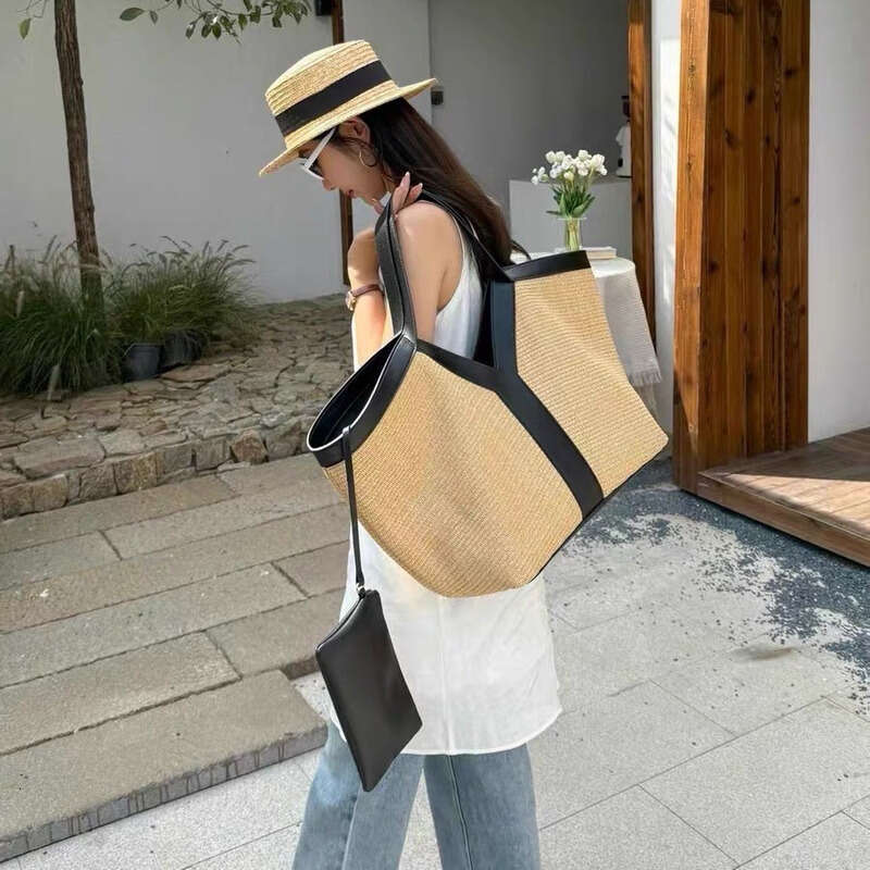 Straw Beach Tote New French Vacation Style Straw Woven High End Versatile Shoulder Handbag Large Capacity Tote Bag Crossbody Bag