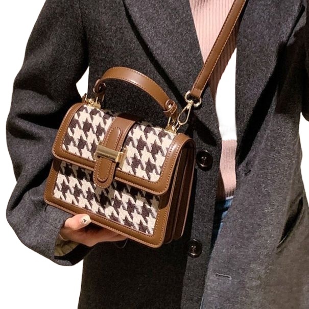 designer Korean Style Houndstooth Bag for Women, Handheld, Shoulder, Crossbody, Classic Versatile Fashion Small Square Bag, Student Cheap Bag