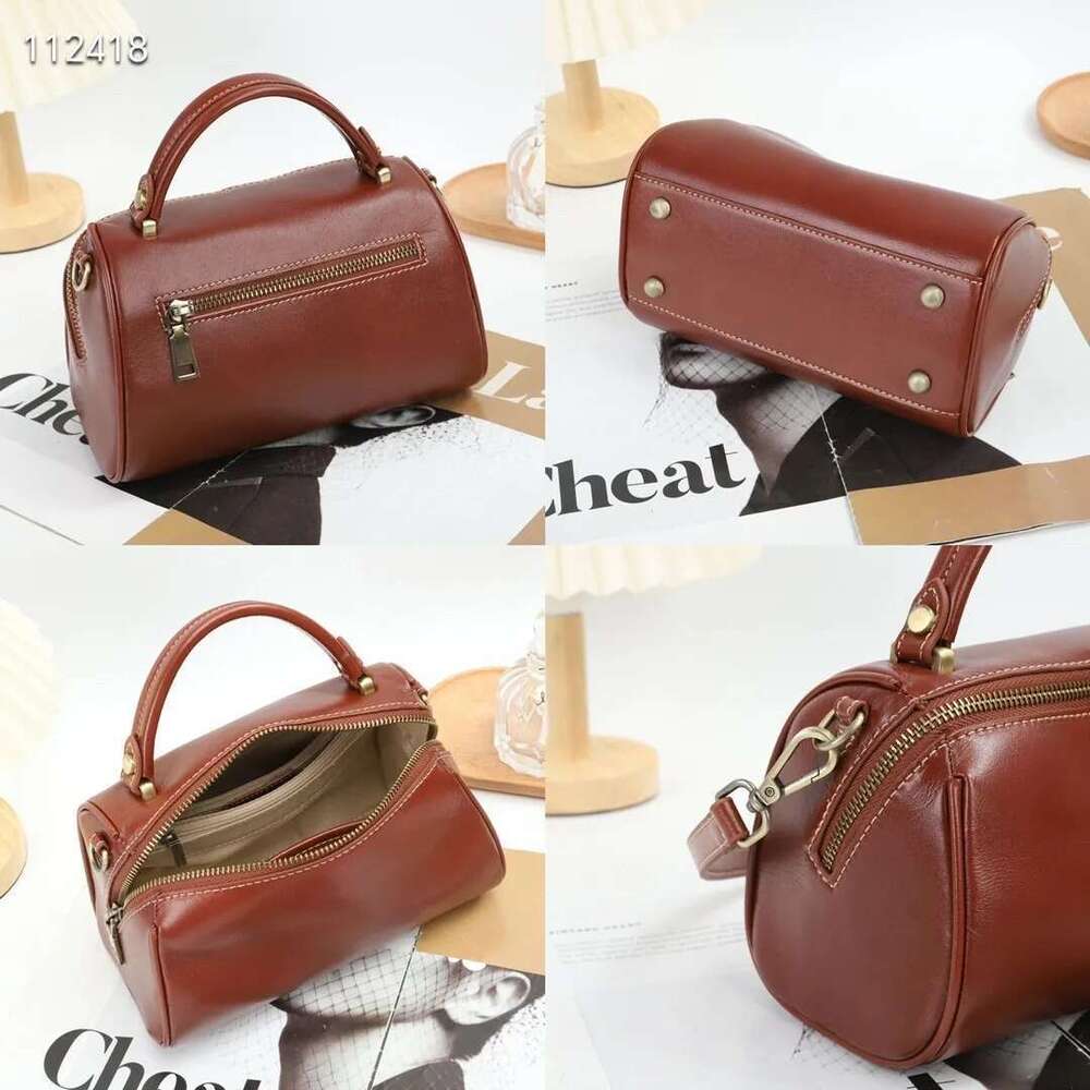 Small Real Cow Tote Women Oilwax Genuine Leather Handbag Solid Pattern Ladies Shoulder or Crossbody Bag