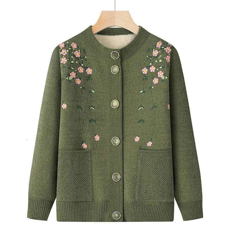 Women's Long Sleeve Winter Outerwear Middle Aged Xl-6Xl Oversized Cardigan Sweater Women Floral Print Top Clothes