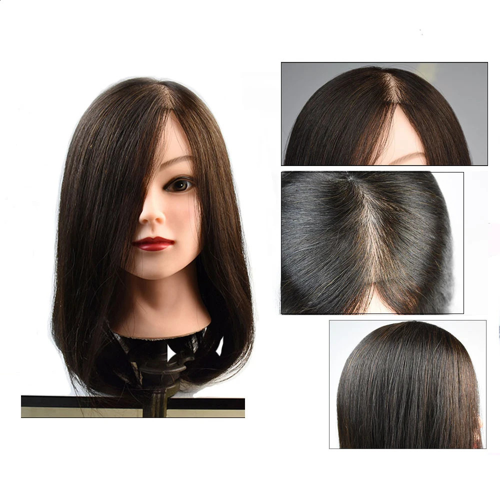 100% Human Hair Mannequin Head Natural Black Color Practice Training Model For Hairdresser Professional Can Be Ironed and Dyed 250529