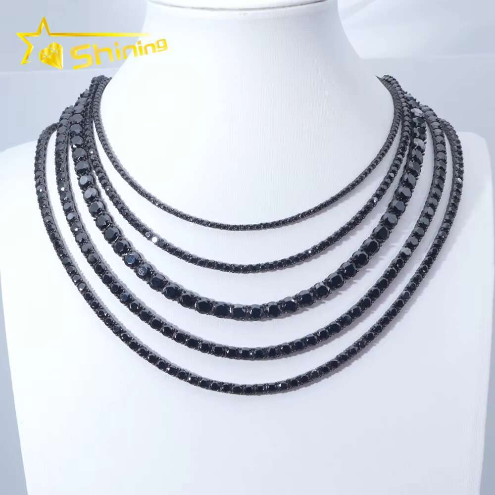 Pass Tester RTS Factory Hip Hop 925 Sterling Silver 3mm 3.5mm 4mm 5mm Diamond Necklace Iced Out Black Moissanite Tennis Chain