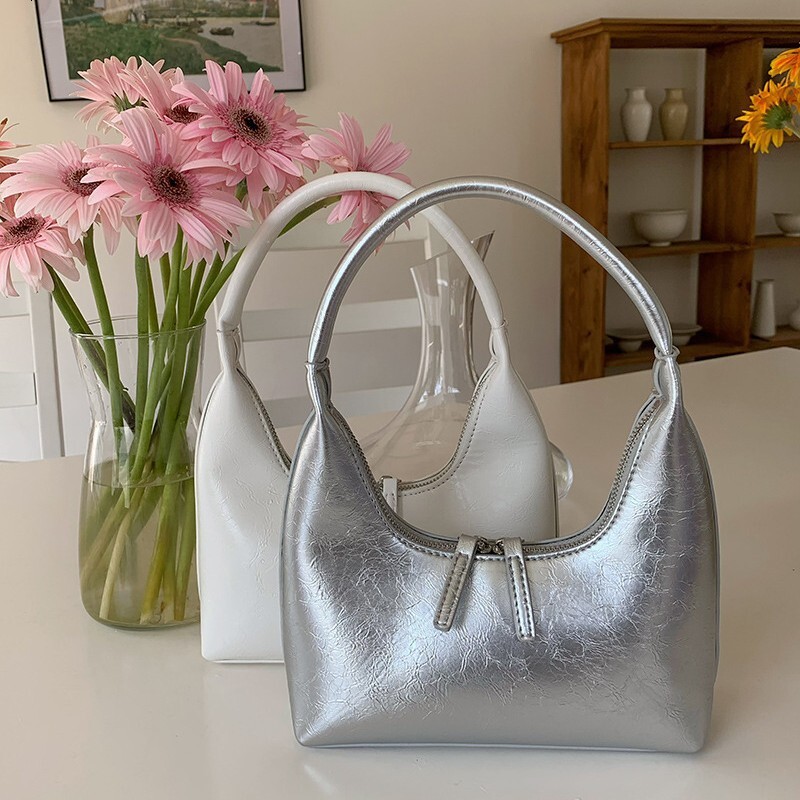designer New French Style Silver Texture Underarm Bag for Women Summer Texture Niche Shoulder Bag Handbag Korean Ins Bag