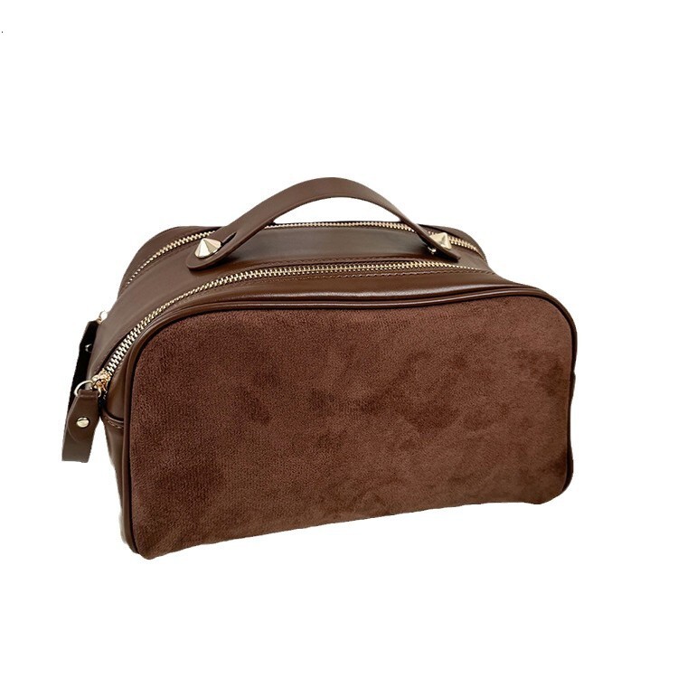 designer High-End Portable Handheld Matte Leather Makeup Bag Large Capacity Double Zipper Mother-Daughter Two-Piece Set Toiletry Storage Bag