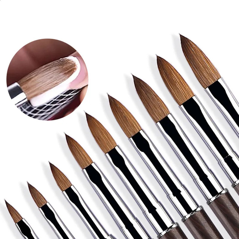 1PC Kolinsky Sable Acrylic Nail Art Brush Nail Extension UV Nail Gel Carving Pen Brush Flat Round Red Wood Acrylic Brush 250528