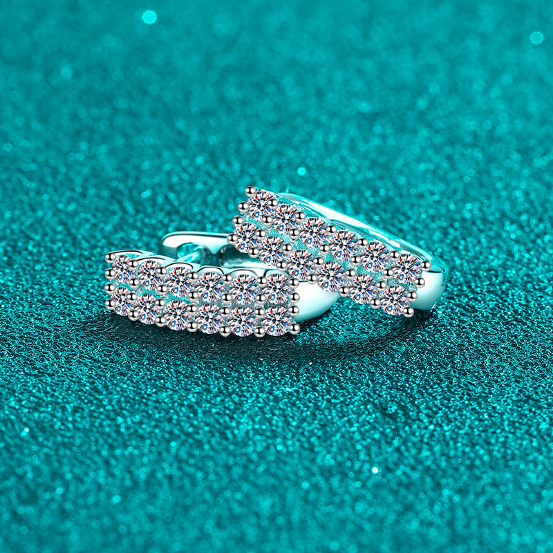 925 Sterling Silver Moissanite Earrings Double Row Full Paved Diamond Hoop Earrings for Women, Perfect for Everyday Wear, Elegant & Chic
