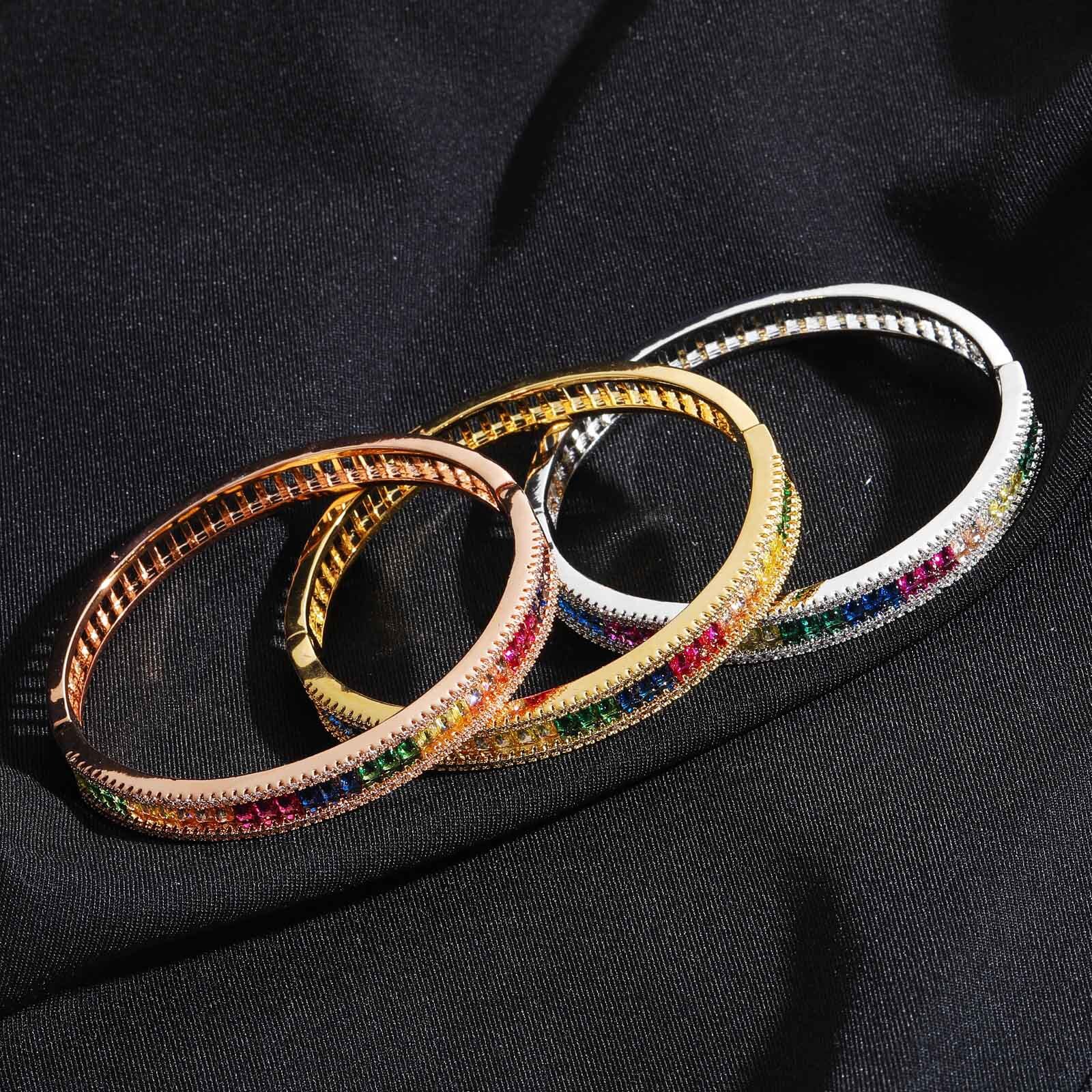 Hip Hop 8mm Colorful Bracelet Hidden Clasp Women Niche Light Luxury Cubic Moissaniteia Personality Trendy Accessories moissanite