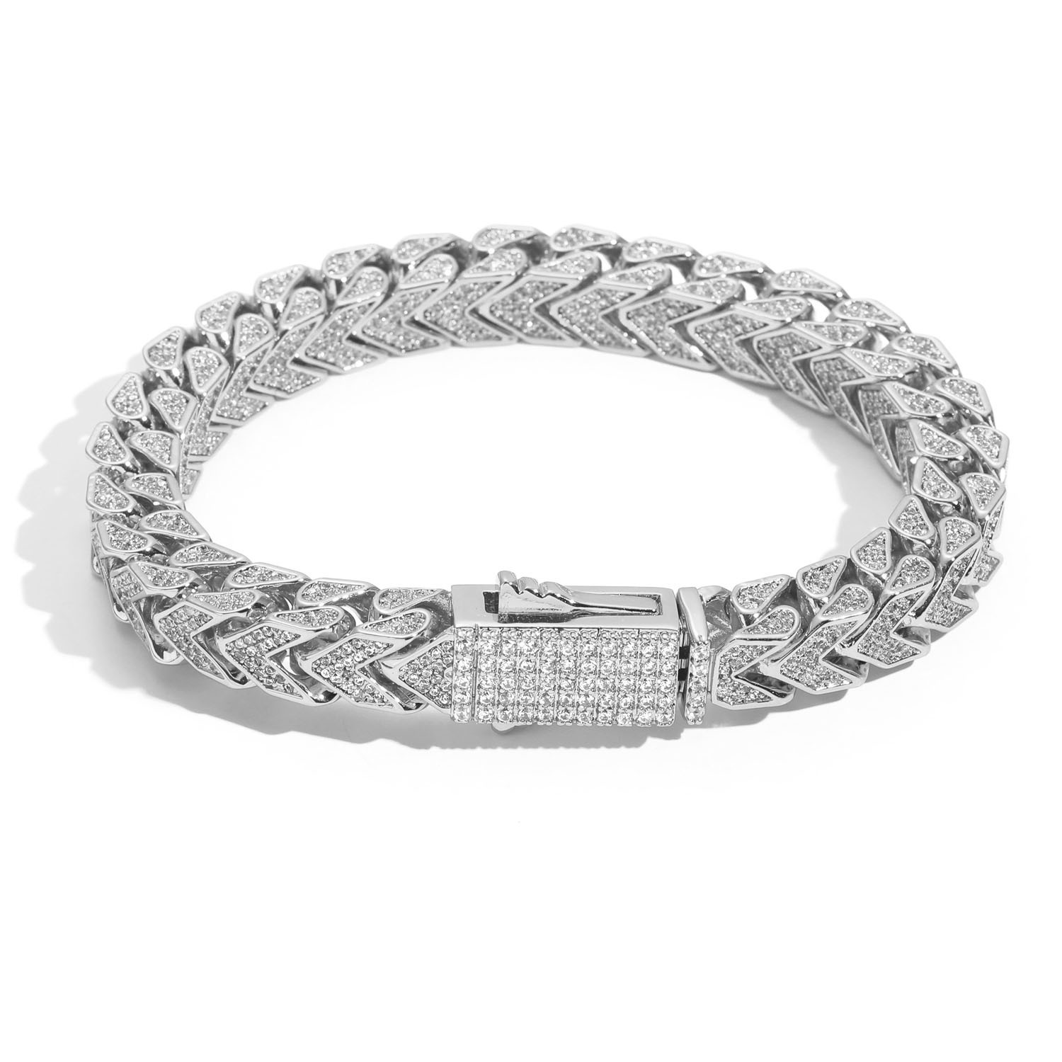 New Hip Hop Bracelet Mens 8mm V-shaped Chain Front and Back Chain 4-sided Moissanite Front and Back Pattern Mens Bracelet moissanite
