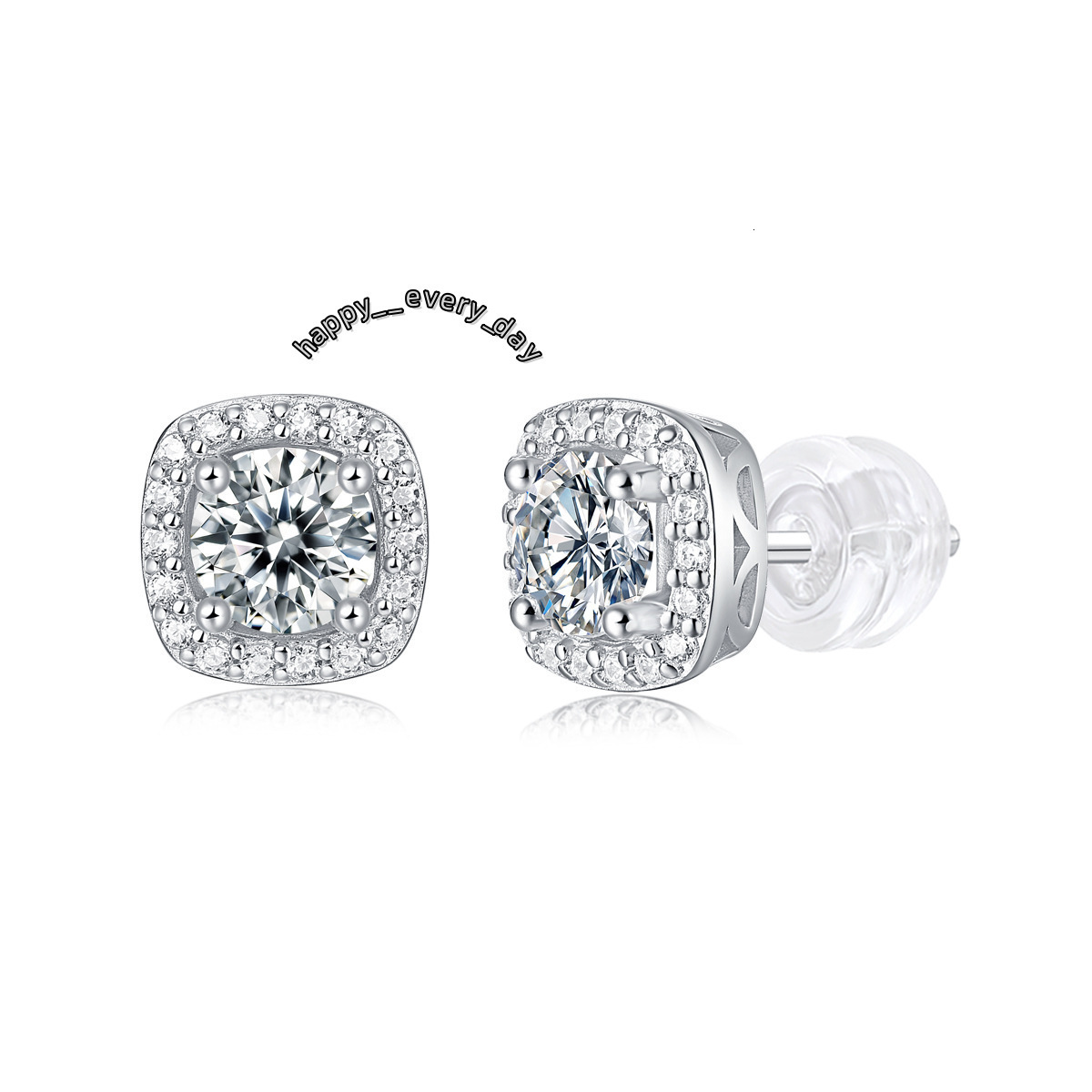 De 0.5ct 1ct D Color Iced Out Moissanite Diamond Earring Square 925 Sterling Silver Hip Hop Women VVS Moissanite Stud Earrings