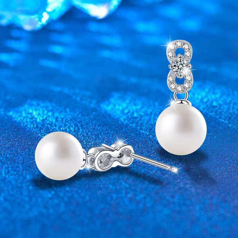 Natural Freshwater Pearl Stud Earrings Womens Moissanite Earrings Jewelry Fashion Luxury