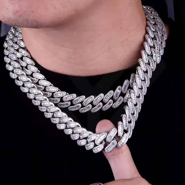 Custom Jewelry Necklace 16mm Miami Brass baguette 5A CZ Cubic Zircon Hip Hop Iced Out Cuban k Chain