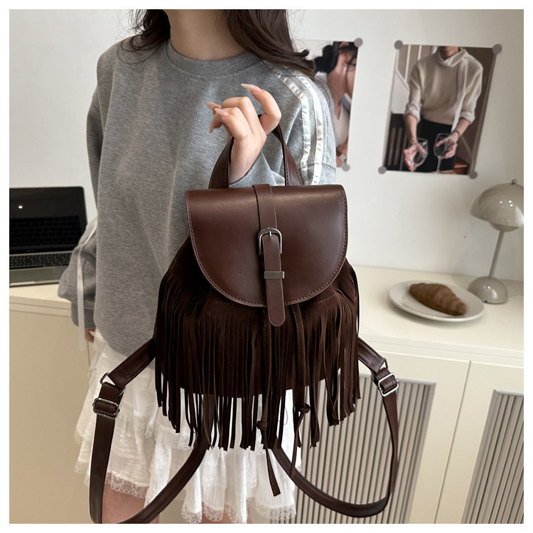 Free Shipping Designer Bag Simple Tassel Women 2025 New Model Students Commuting For Class Western Style Trendy Backpack