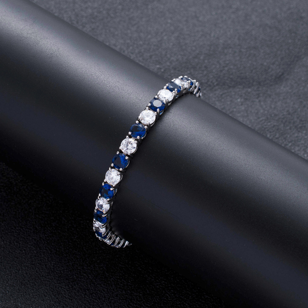 Hip Hop Blue White Moissanite Tennis Chain Tennis Chain Personalized Fashion Brand Mens Hip Hop Bracelet moissanite