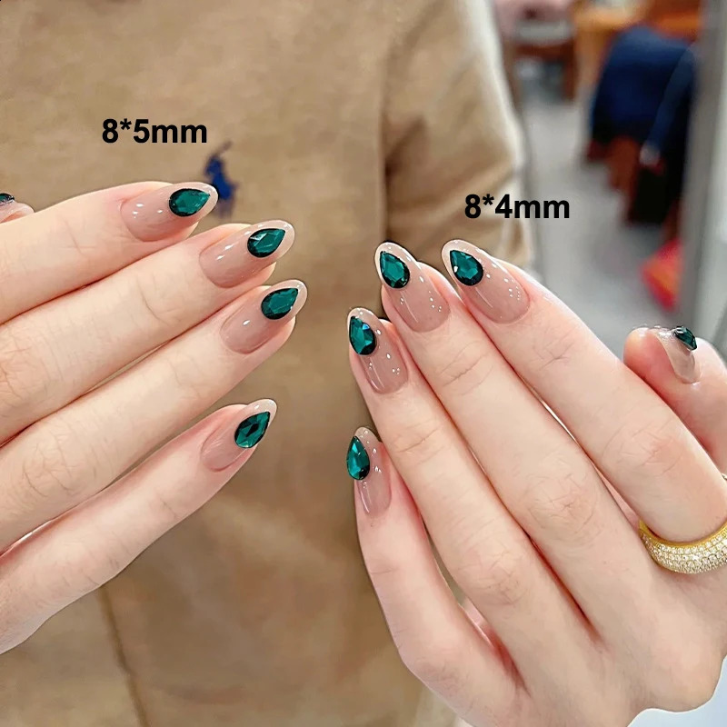 50pcs Green Nail Charms Crystal Diamond Flatback Waterdrop Shaped Rhinestones For 3D Nails Art Decorations Supplies 250528