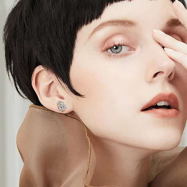 Pear Shape Moissanite Earrings Cubic Zirconia Diamond 925 Sterling Silver Stud Earring