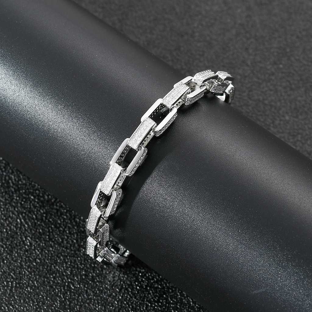 New high-end mens hip-hop box chain micro inlaid with Moissanite ring buckle personalized trendy hip-hop Bracelet moissanite