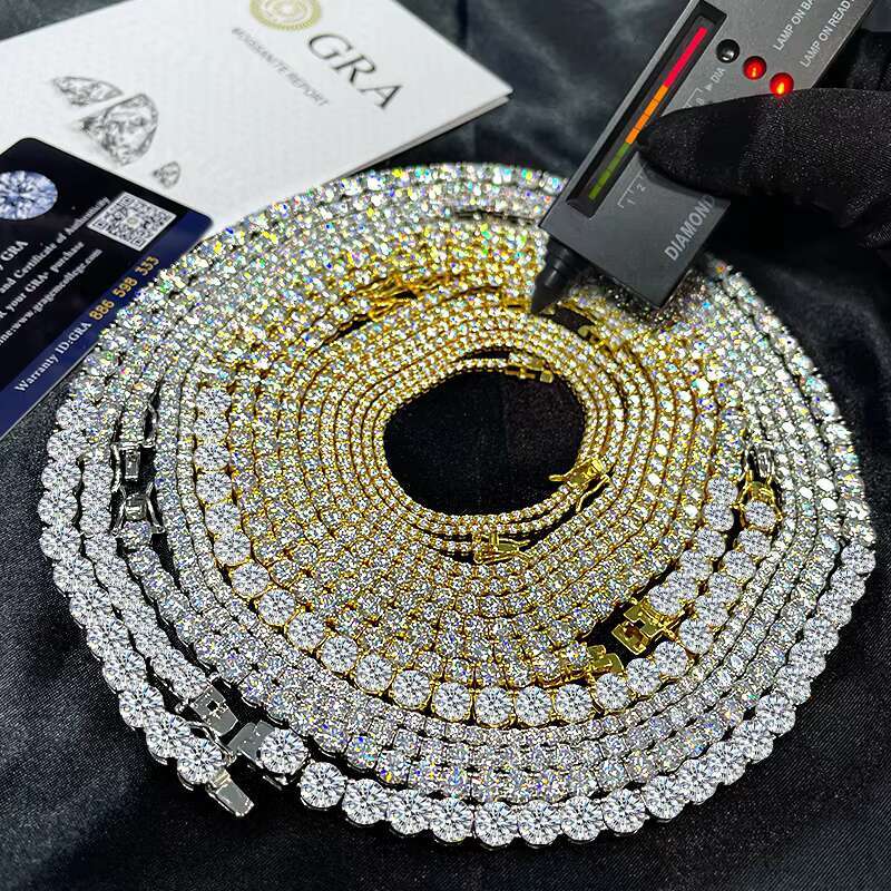 925 Silver HipHop Ice Out Moissanite Tennis Chain Vvs D Color Moissanite Tennis Necklace