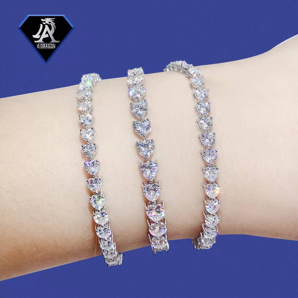 4mm Sier Plated PT950 Women's Full Heart Shape HW Style Silicon Stone Bracelet