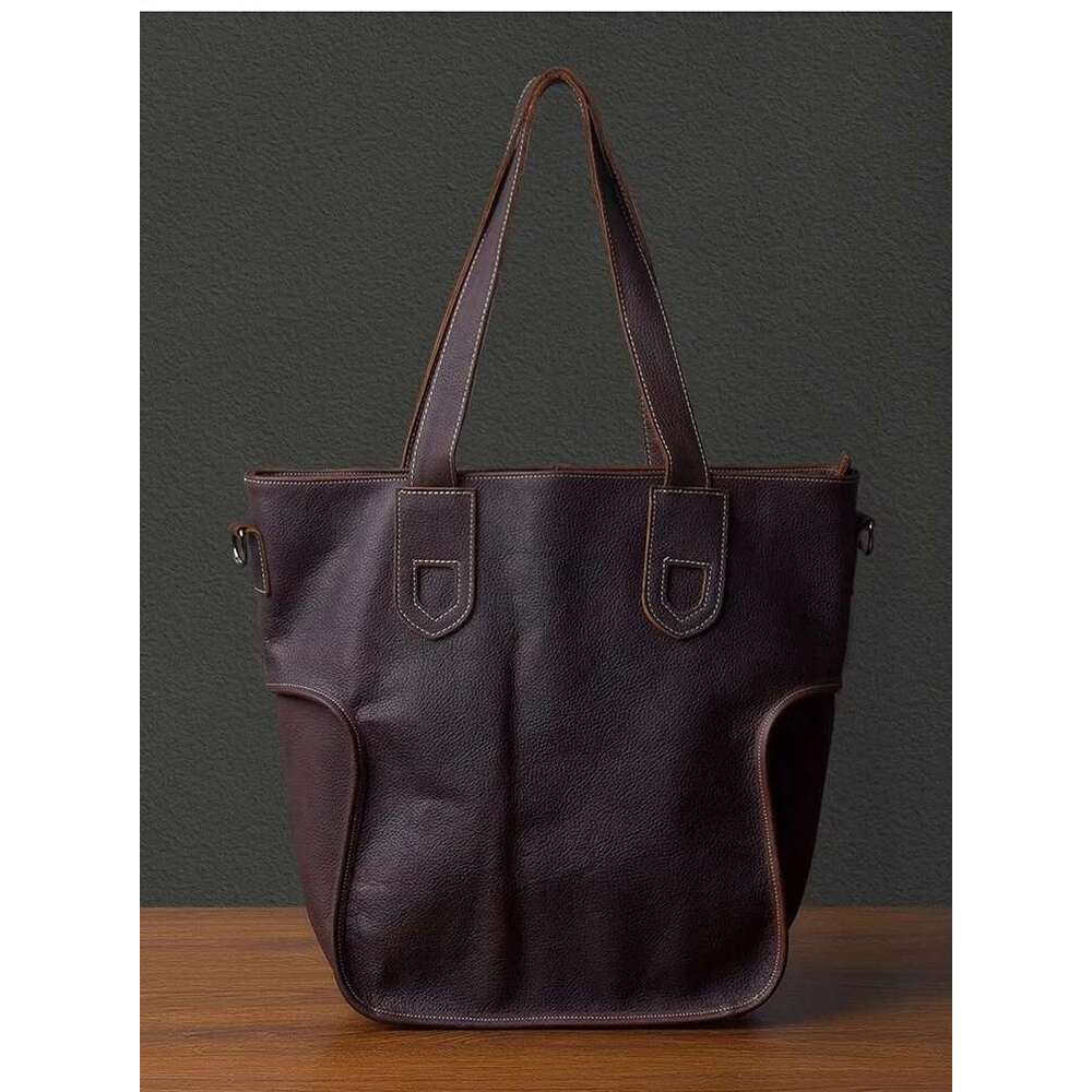 Large Capacity Vintage Natural Genuine Leather Men Tote Casual Simple Cowhide Oversized Shopping Shoulder Bag Handbag