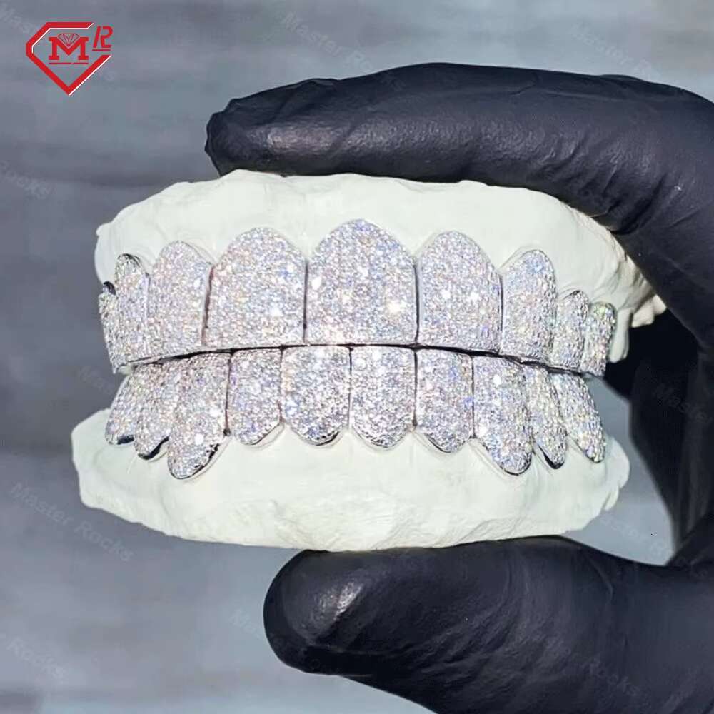 Hip Hop Jewelry Sets Iced Out 925 Sterling Silver Grillz for Teeth Bust Down Deep Cut Custom Vvs Diamond Moissanite Grillz
