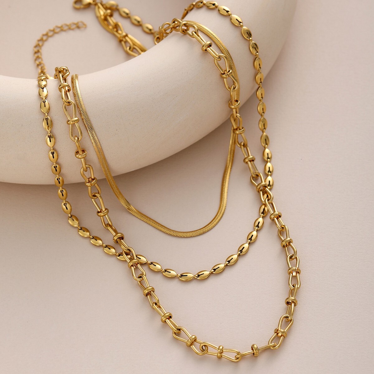 Stainless Steel Color-Retaining Chain Multiple Plain Chains Layered Design High-End Necklace Multi-Layer Chic Personality Style