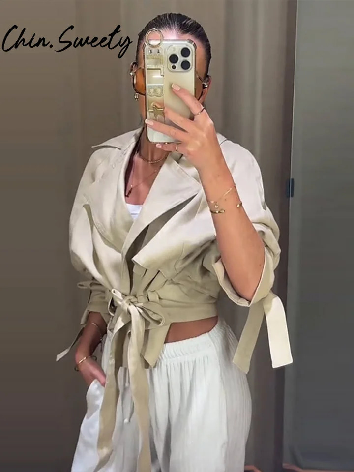 Urban Belt Patchwork Women Jacket Street Solid Lapel Long Sleeve Female Outwear 2025 Spring Autumn Elegant Lady Streetwear 250530