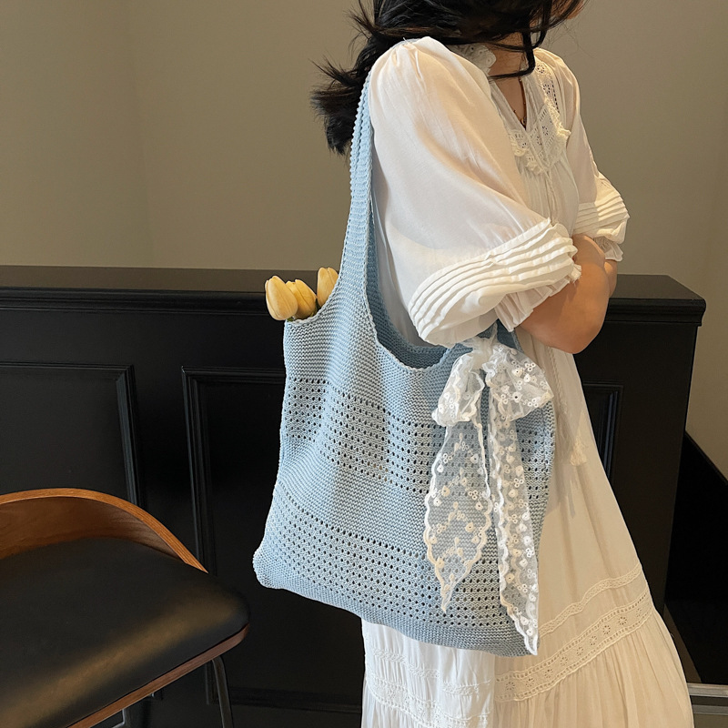 designer Red Bag Large Capacity Summer Beach Bag Seaside Vacation Style Commuter Knitted Bag Lazy Style Woven Tote Bag