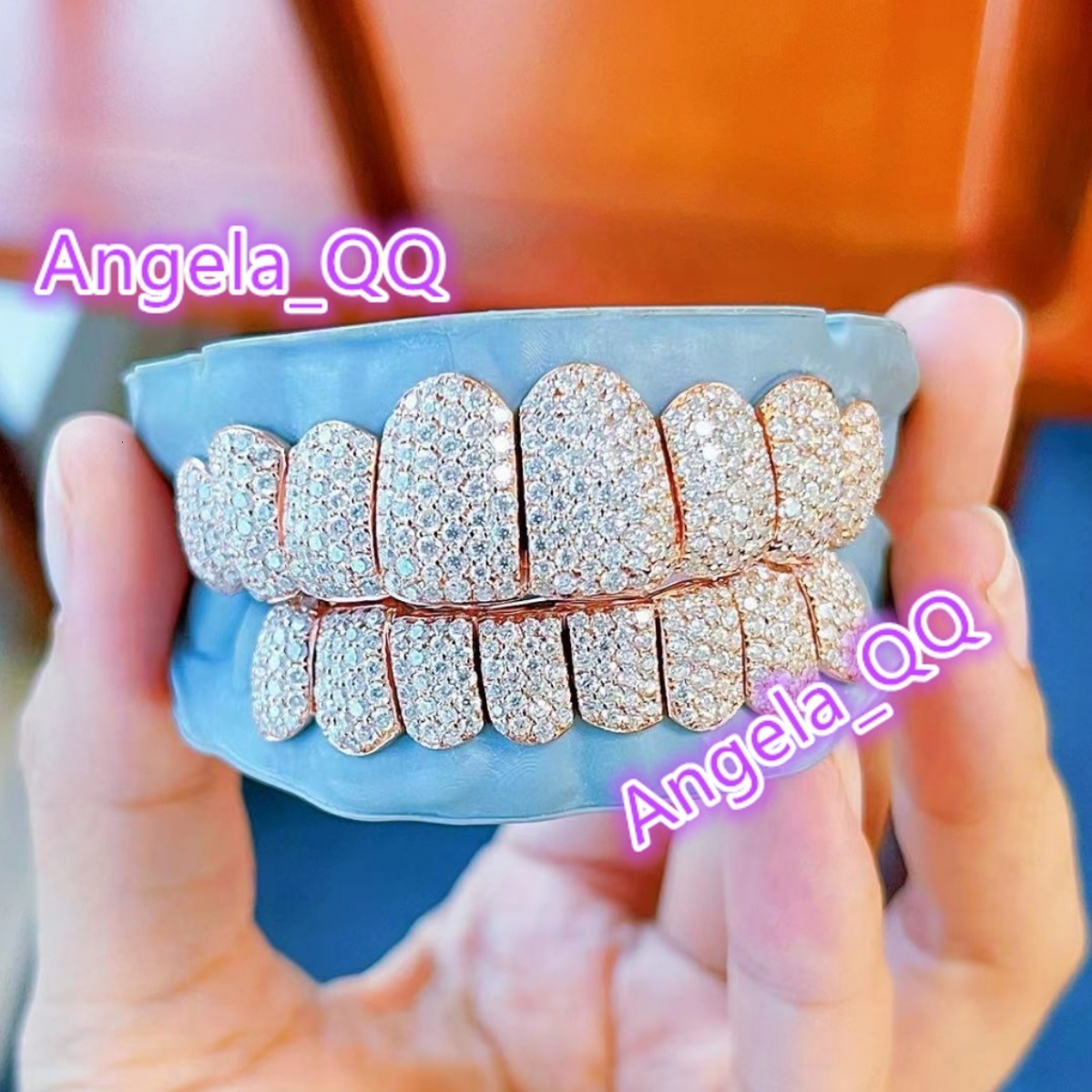 Moissanite Grillz Custom Wholesale Honeycomb Princess Cut 10K 14K18K VVS Moissanite Diamond Grillz Hip Hop Grilliz