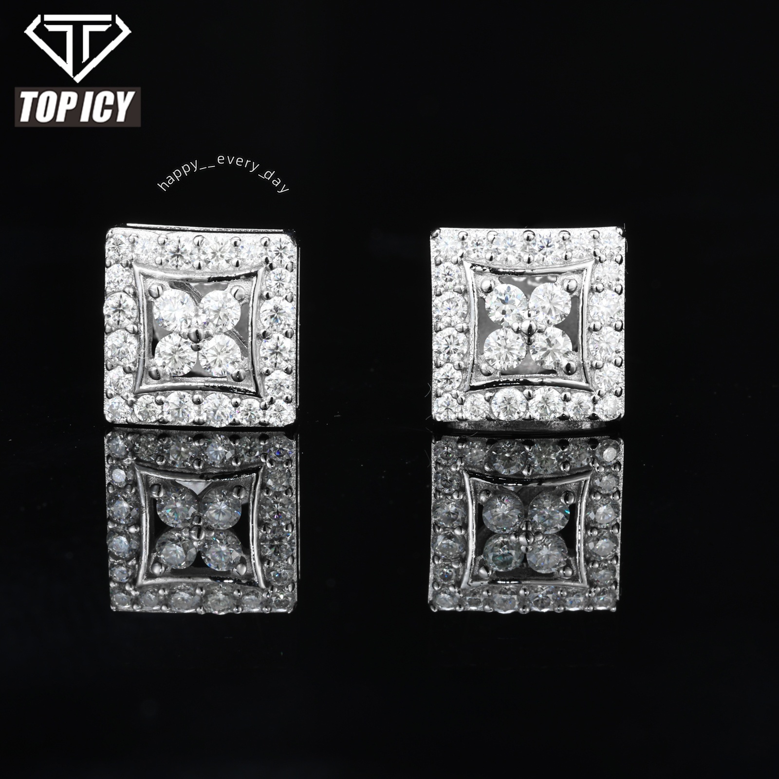 High Quality Fashion Jewelry Women New Arrival 925 Sterling Silver Square Stud Earrings VVS D Moissanite Diamond Earrings