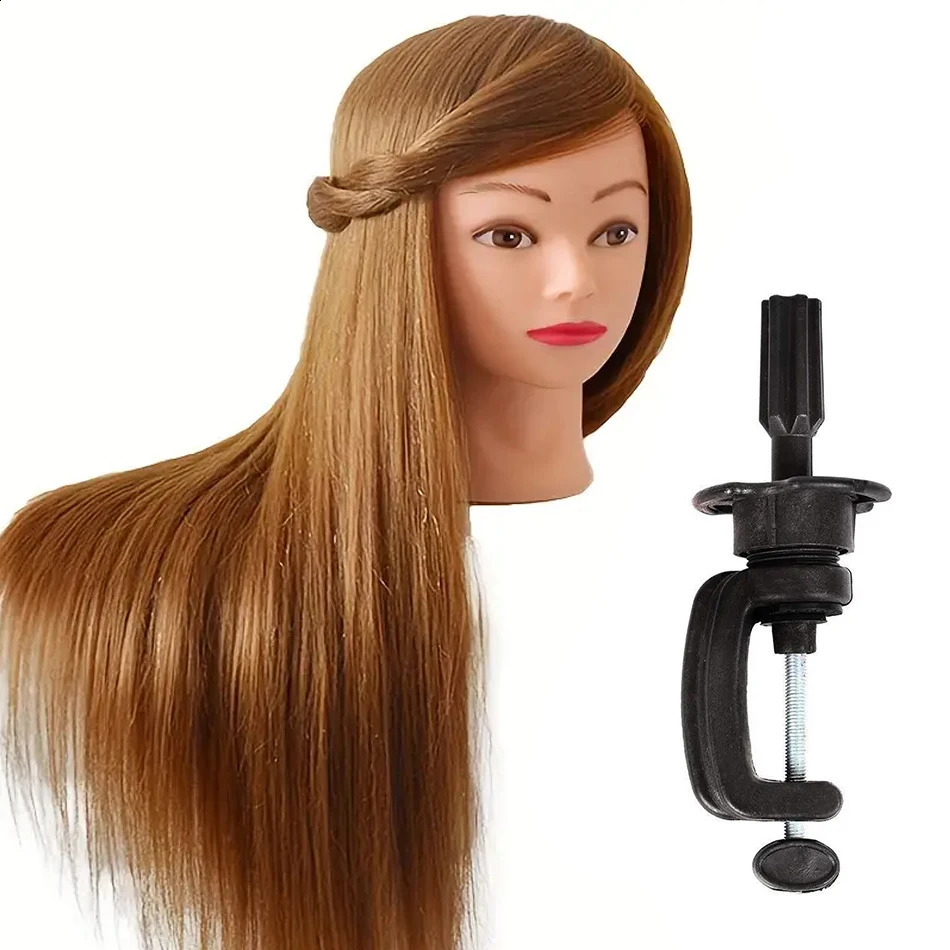 Long Synthetic Fiber Hair Mannequin Head With Free Clamp Stand Hairdresser Training Manikin Cosmetology Doll Head For DIY Braid 250529