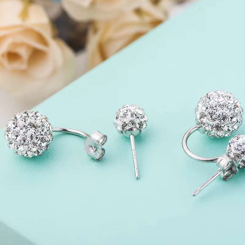 Fashionable Universal Classic S925 Sterling Silver Full Diamond Double Ball Stud Earrings for Women