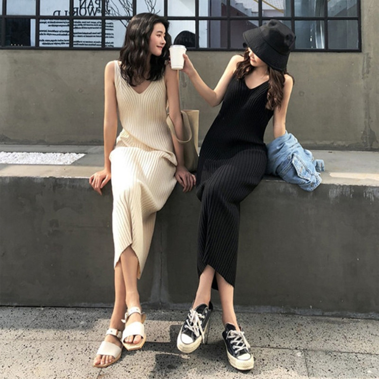 HM125 Ladies vest dress cross-border backless dress sleeveless V-neck long dress