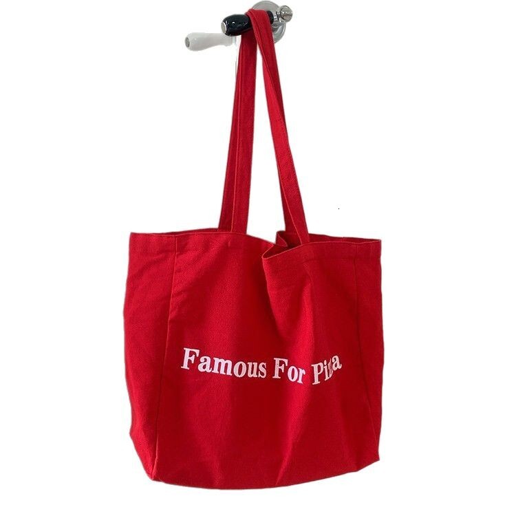 designer Korean Style INS Niche Design Lazy Casual Style Large Capacity Red Single Shoulder Commuter Versatile Canvas Bag Thick Version