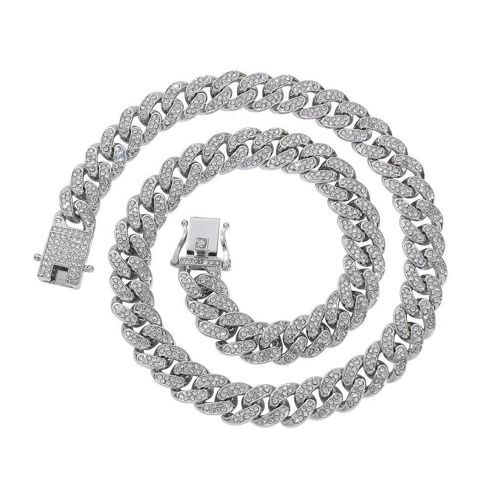 13mm Men's Erkek Kolye Iced Hip Hop Jewelry Pearl Water Dia Gold Finish Miami Cuban Chain Necklace