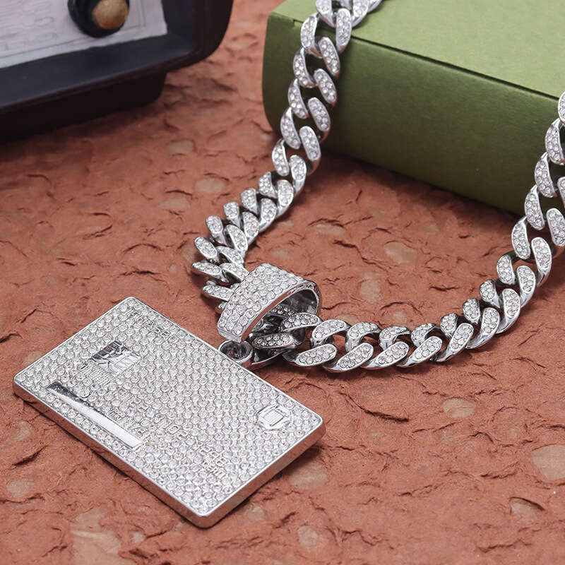 Hip Hop Bank Card Rectangular Alphabet Number Pendant Full Dia Cuban Necklace Men's Jewelry Set