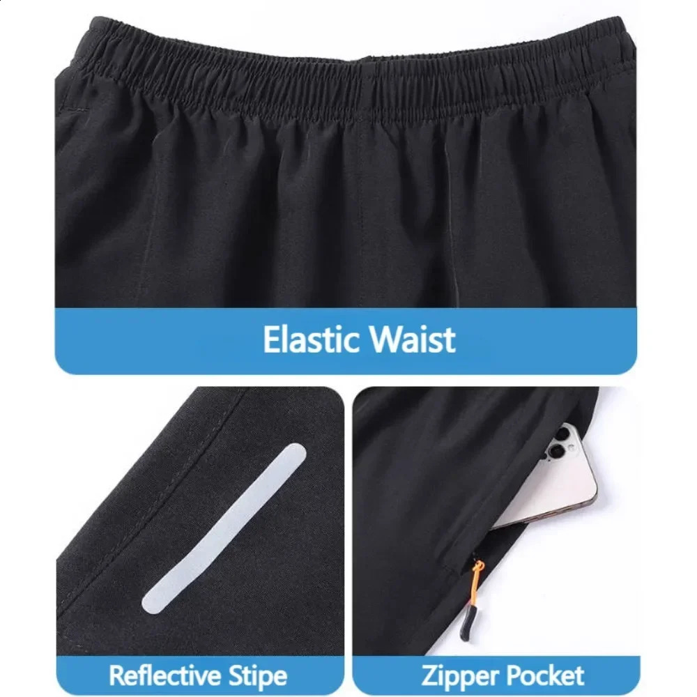 Mens Ice Silk Quick Dry Shorts Reflective Stripes Gym Sports Casual Short Pants Lightweight Breathable Cool Feeling Shorts 250530