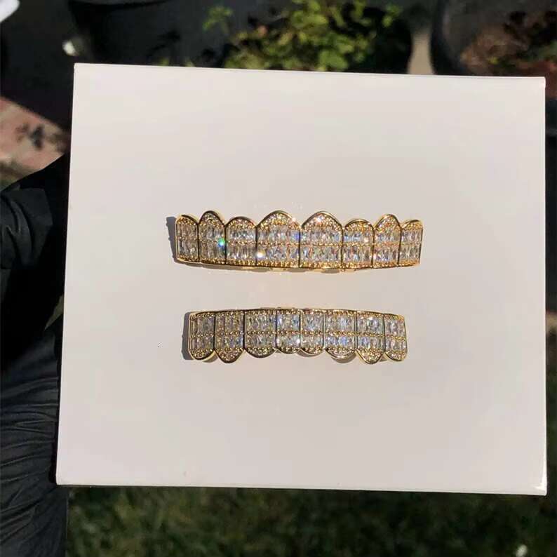 18K Gold-Plated 925 Sterling Silver Hip Hop Teeth Grillz Trendy Body Jewelry With Moissanite Diamond Stone for Anniversaries
