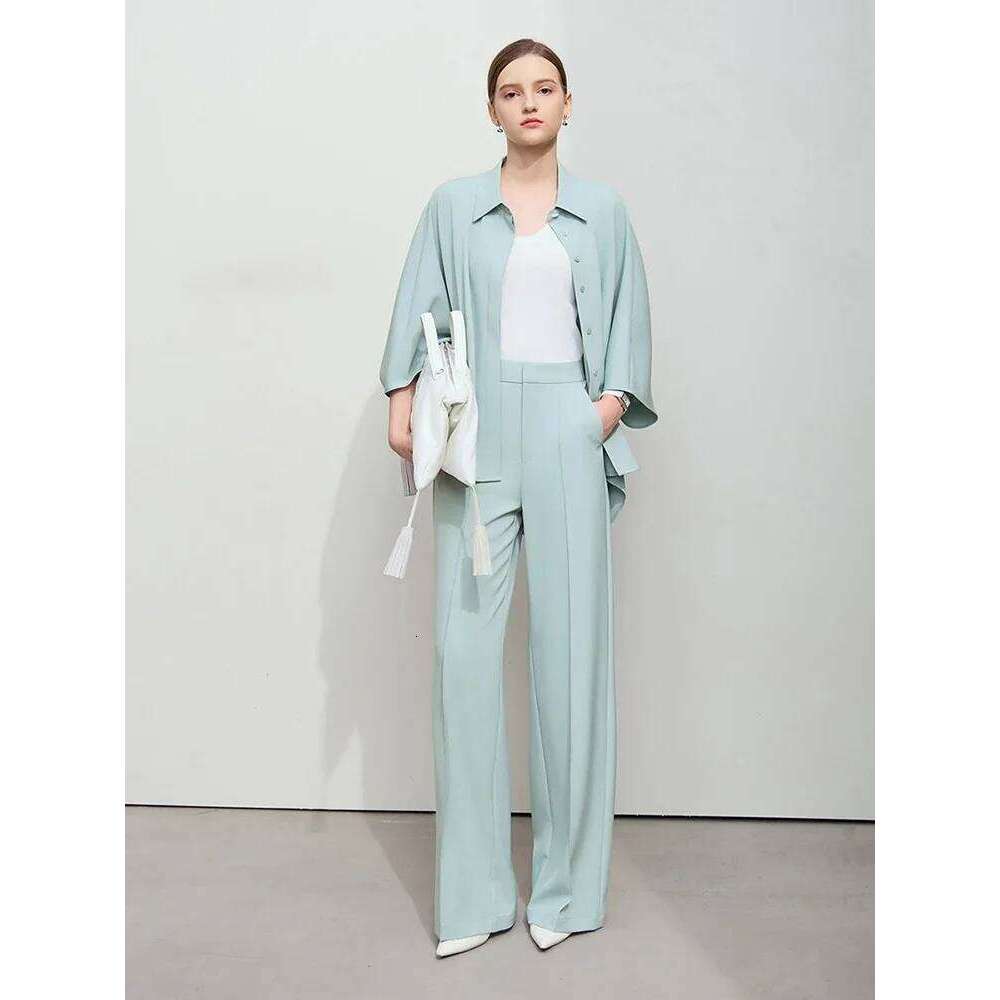 Amii Minimalism Solid Lapel Loose Rotator Sleeve Shirt Casual Trousers Sold Separate Womens Outifits Anti Wrinkle Pants 12541008
