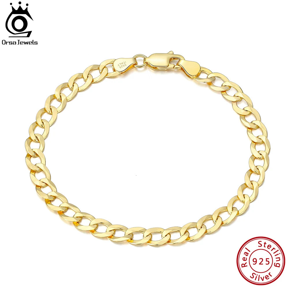 ORSA JEWELS 925 Sterling Silver 3mm/5mm Diamond-Cut Cuban Chain Bracelet for Women Men Fashion Link Chain Bracelet Jewelry SB123 250530