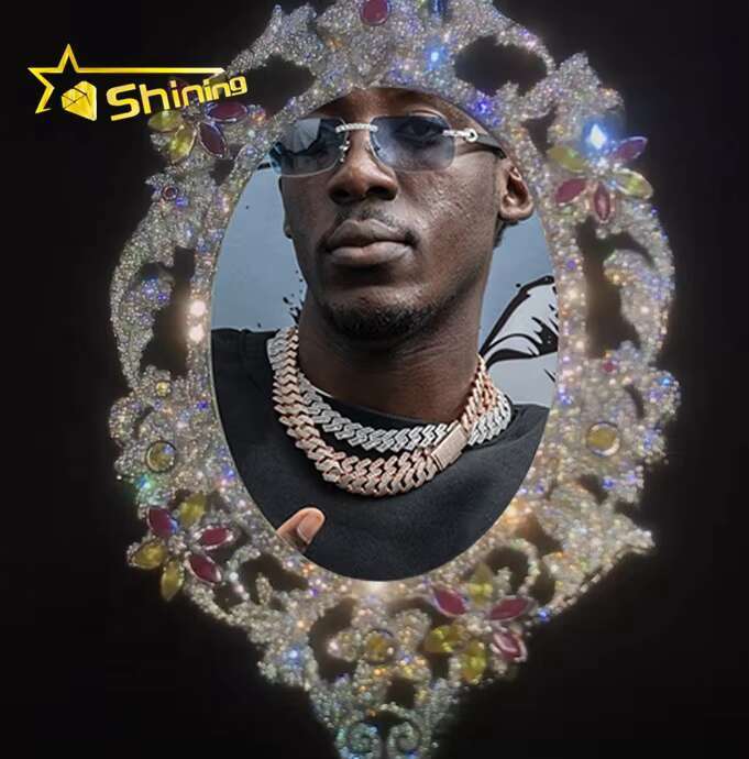 Popular Fashion Fire Jewelry Pass Diamond Tester Custom Made Spining Colored VVS Moissnaite Photo Memory Picture Pendant