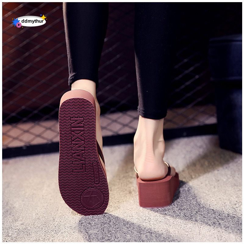Summer Fashion Korean Style Wedge Heel Thin Strap Flip-Flops for Women Simple Student Non-Slip Toe Post Sandals Multi-Color ddmythur